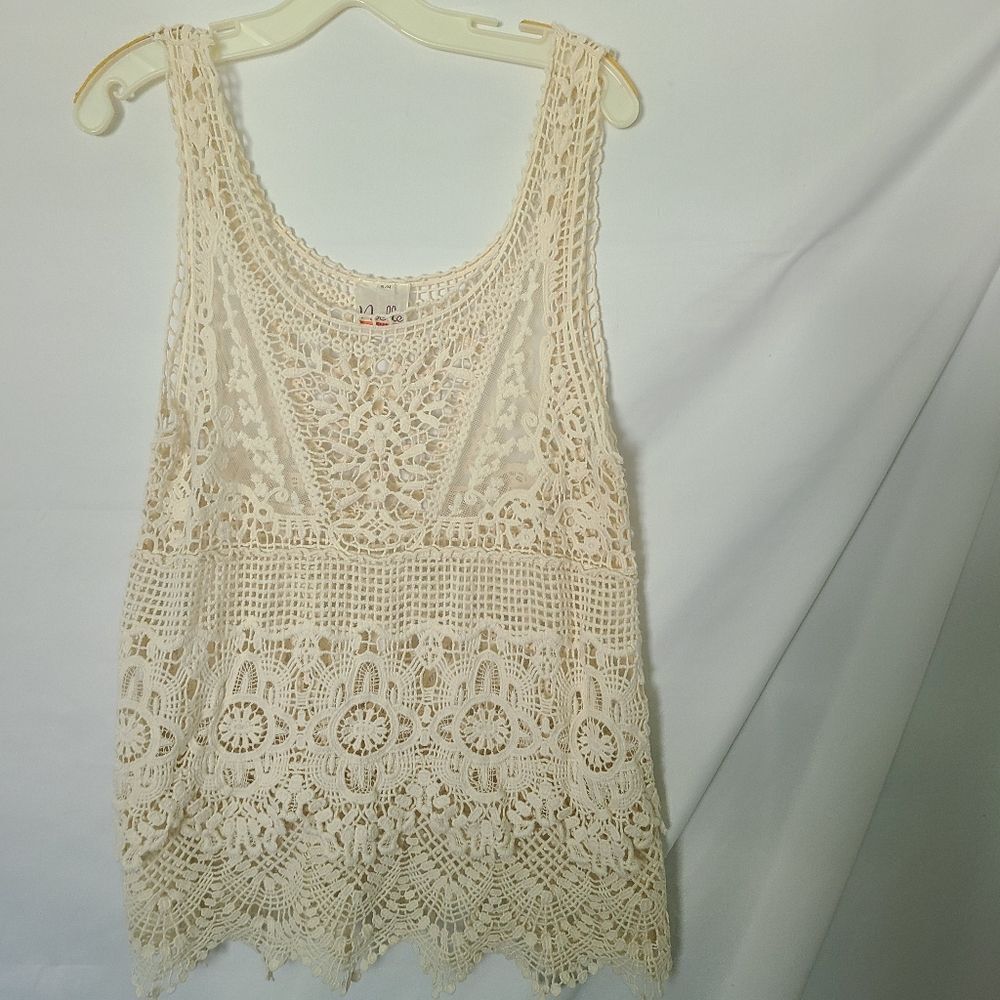 Noelle Sheer Boho Crocheted Lace Sleeveless Top Tank‎ Top Size S/M